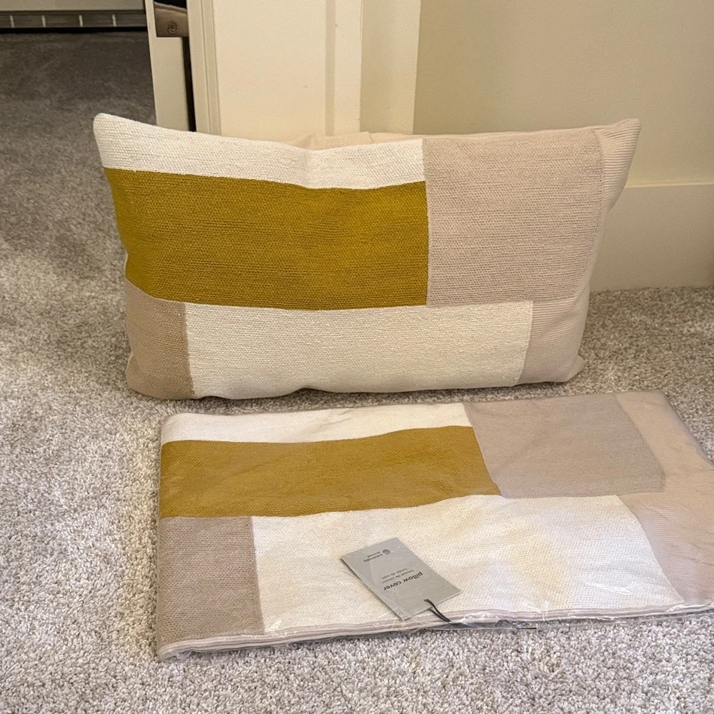 West Elm Modern Beige and Gold Pillow Set